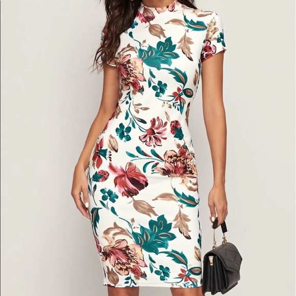 SHEIN Dresses & Skirts - NEW SHEIN Dress Floral Bodycon Mock Neck
